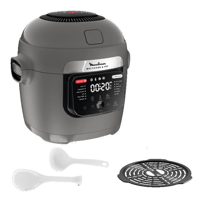 Moulinex Multicook  Fry, Multicuiseur et air fryer intégré, 12 programmes, Cuisson sur 2 niveaux, Capacité 6L, MZ730BF0(Gris)