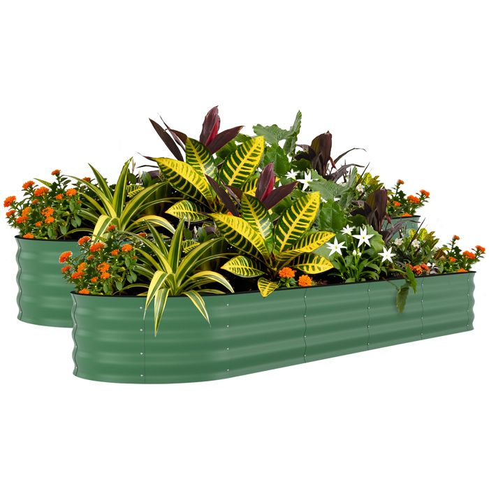 Lot de 2 bacs de jardin,jardinières robustes et profondes, résistantes à la rouille, bandes anti-coupur, Vert, 240*60*60cm(Vert/120 x 60 x 60 cm - Ellipse)