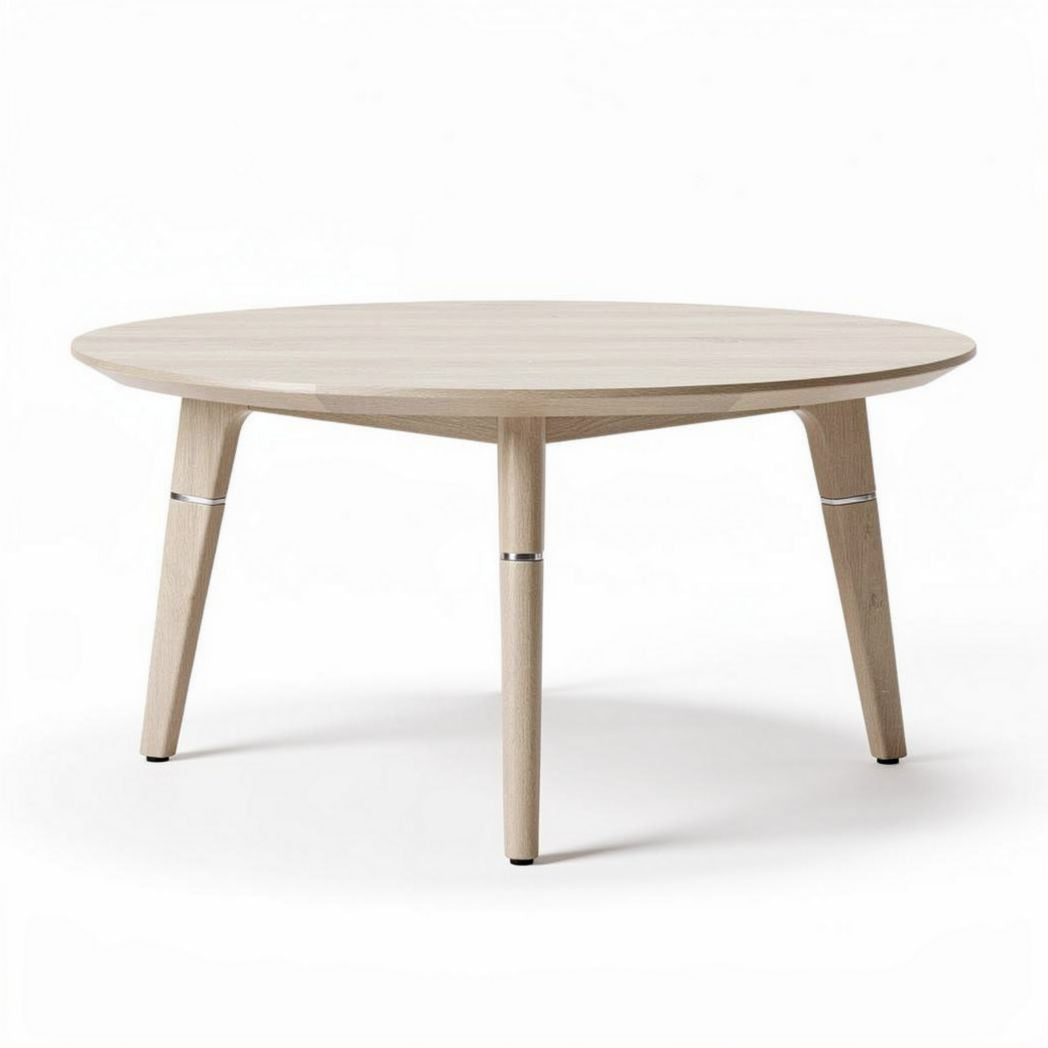 Table ronde en bois clair diamètre 90 cm hauteur 45 cm pour un usage moderne