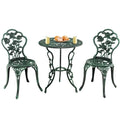 COSTWAY Ensemble Table et 2 Chaises de Patio en Fonte Aluminium, Forme de Rose, Trou pour Parasol, pour Terrasse Cour Jardin(Vert foncé/Style 1/3 pcs)
