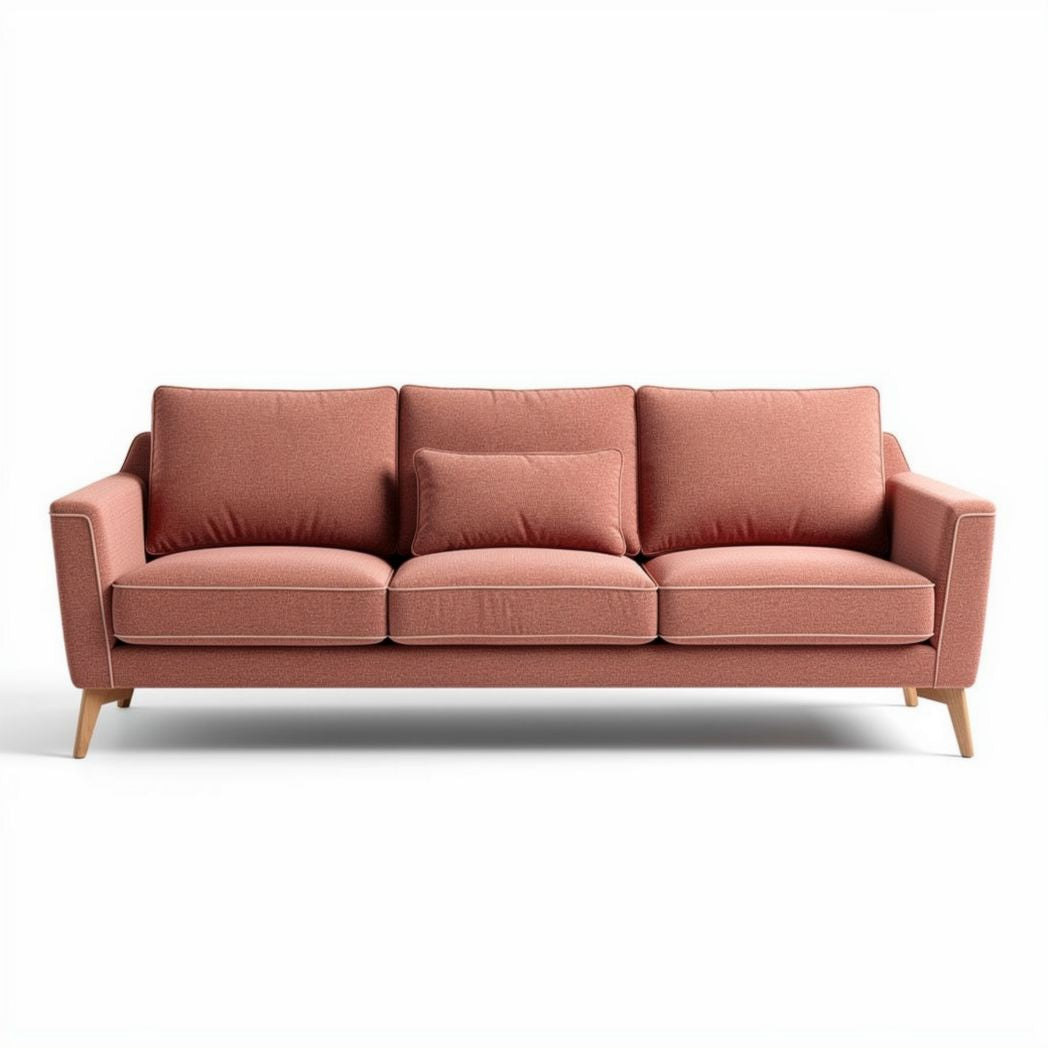 Canapé en tissu rose avec structure en bois dimensions approximatives 200 x 85 x 75cm