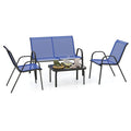 COSTWAY 4 PCS Ensemble Table et Chaises de Jardin Extérieur, Chaises et Causeuse avec Siège en Tissu, Plateau en Verre Trempé, Bleu(Bleu/Lot de 3)