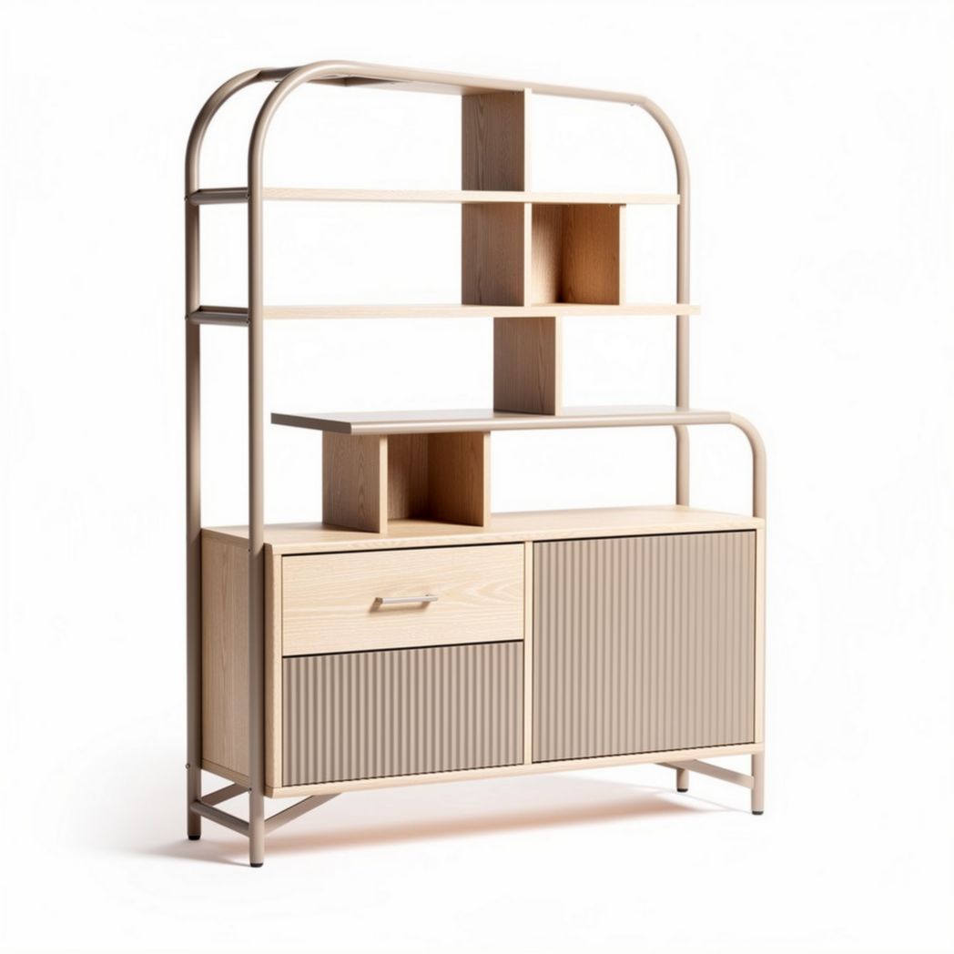 Étagère en bois avec boîte de rangement en métal 150 x 80 x 200cm