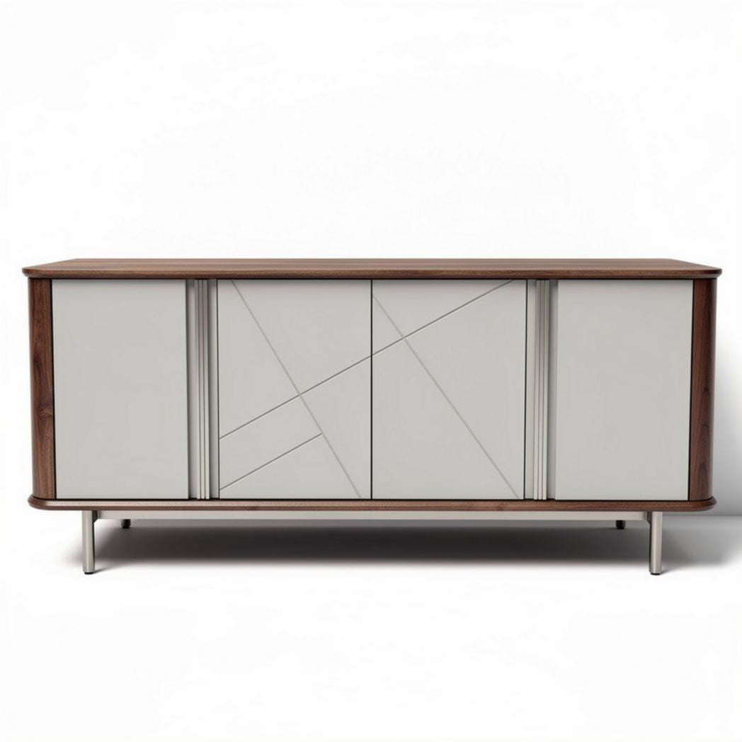 Buffet en bois avec portes en verre gris 150 x 45 x 75cm pour salon