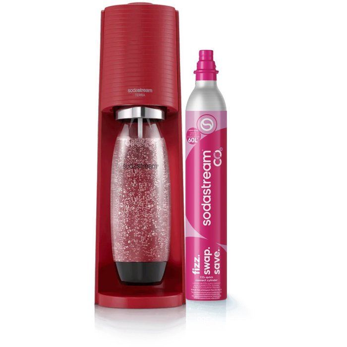 Machine à soda et eau pétillante SODASTREAM - TERRA Rouge - 1 bouteille compatible lave-vaisselle - 1 recharge de gaz 60L(Rouge)