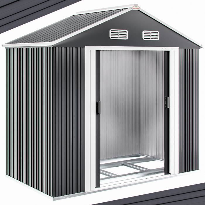 GARDEBRUK® Abri de jardin métal XL 2m² fondation 200x135x190cm porte coulissante anthracite cabane jardin cabanon rangement 4m³(L)