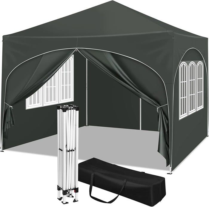 WOLTU Tonnelle de Jardin, Pergola Pliante 3x3m avec 4 Parois Latérales, Hauteur Réglable, Imperméable, Protection de UV, Gris(Beige)