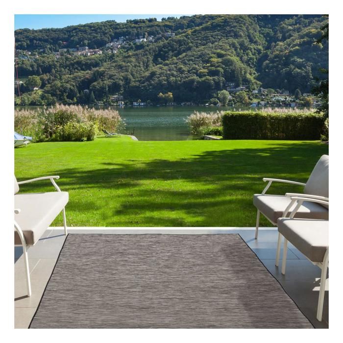 Tapis extérieur 160x220 tissé kilim gris foncé SUNDANCE(Gris/160 x 220 cm)