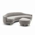 Canapé en tissu gris courbé avec pouf assorti 180 x 90 x 70cm
