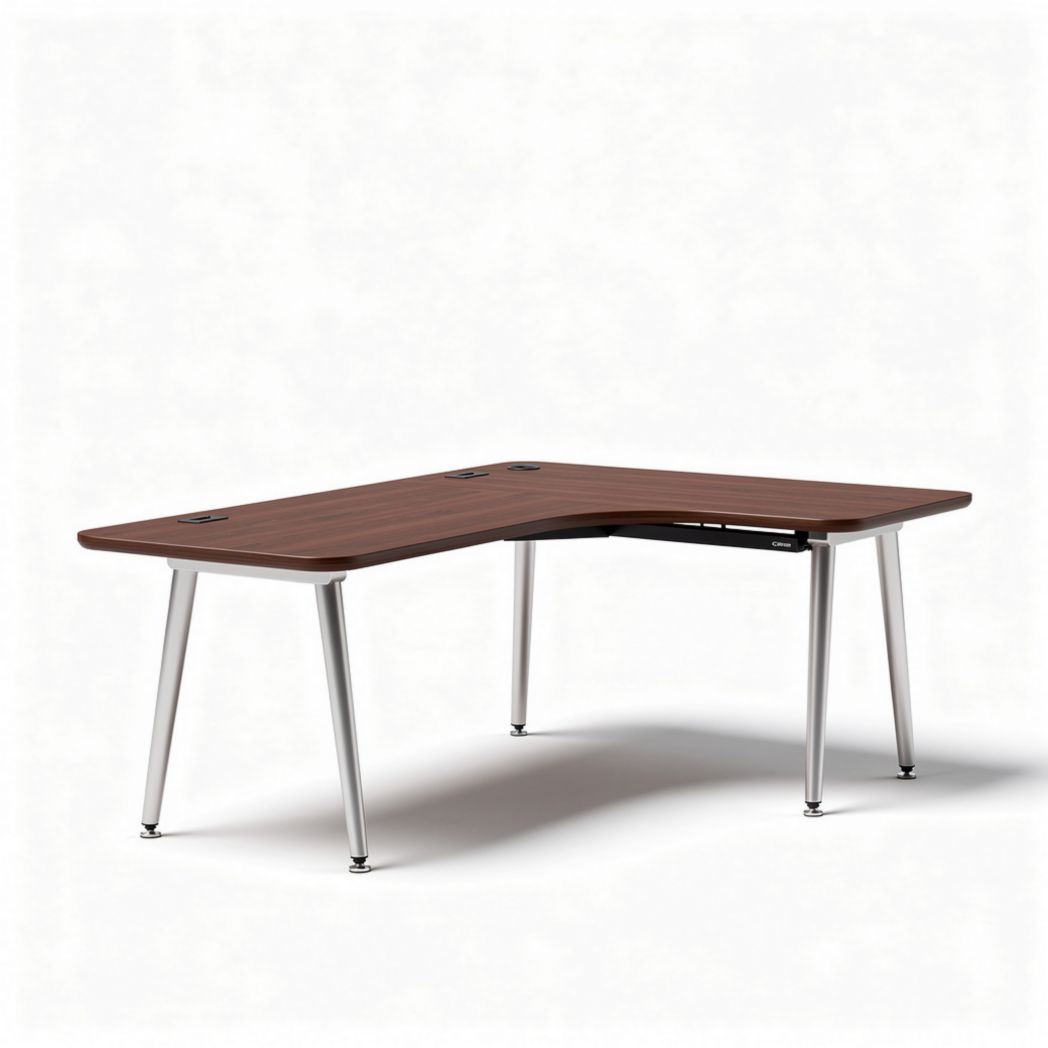 Bureau d'angle en bois foncé et métal dimensions 150 x 75 x 75cm