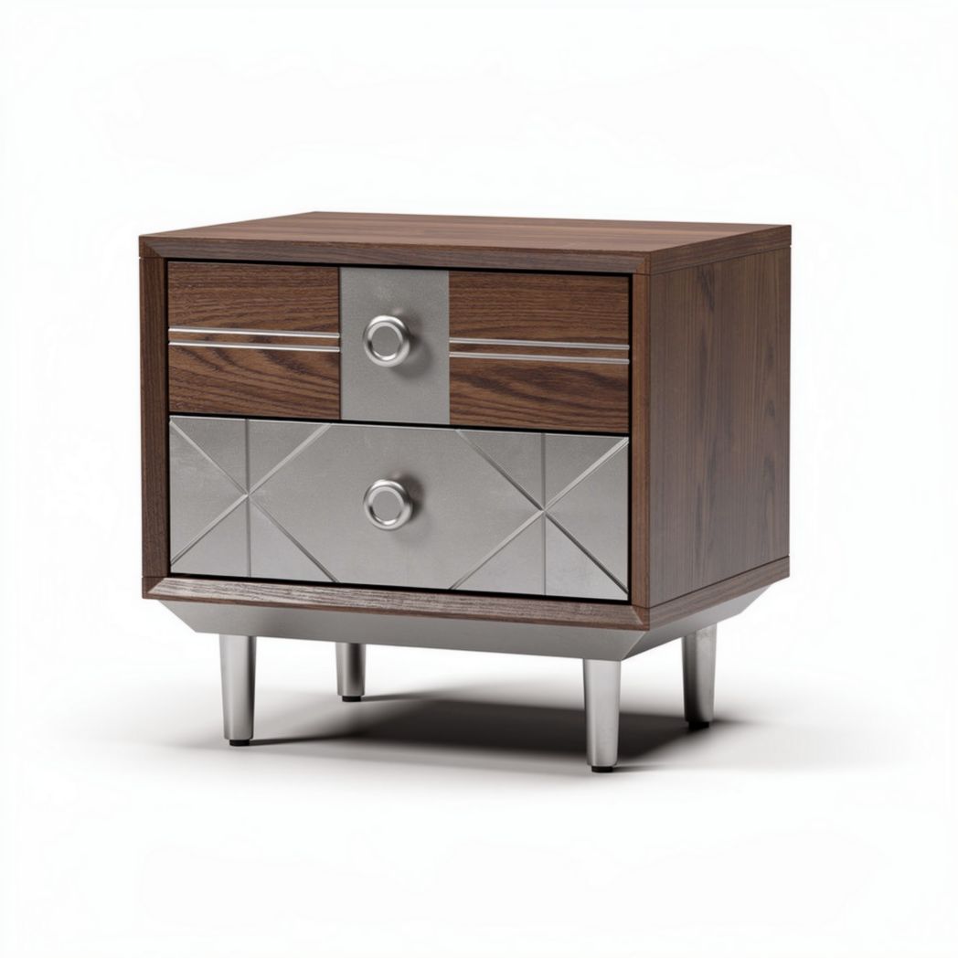 Table de chevet en bois marron avec tiroirs métalliques 50 x 40 x 40cm