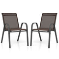 COSTWAY Lot de 2 Chaises de Jardin, Tissu Respirant, Chaises à Manger Empilables avec Accoudoirs, pour Patio Terrasse Porche,Marron(Marron/Lot de 1/Style 1)