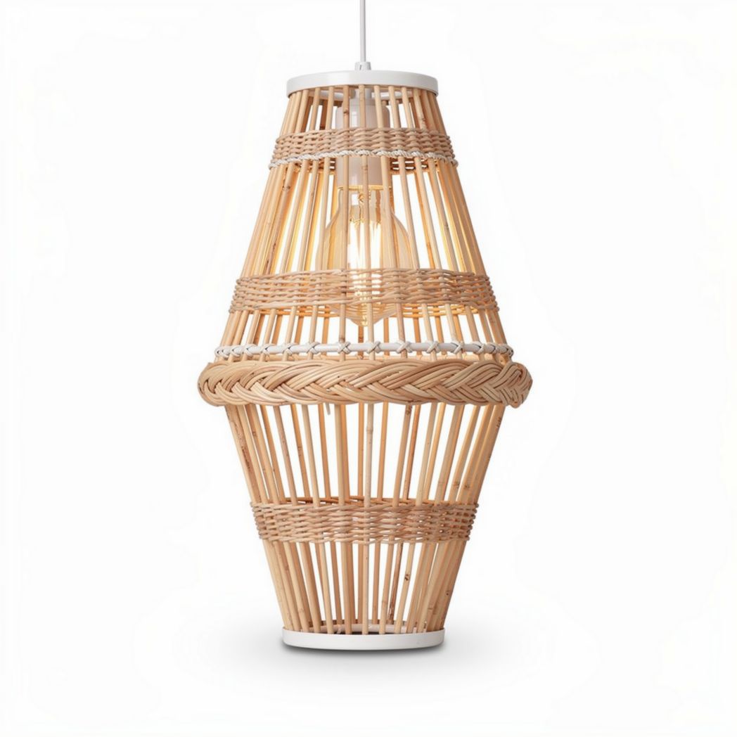 Suspension en rotin beige tressé pour une lampe de salon 30 x 30 x 60cm