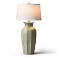 Lampe de table en céramique verte avec abat-jour en lin beige de 30 x 20 x 50cm