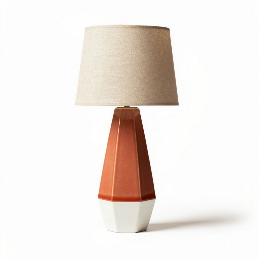 Lampe en céramique rouge et blanche avec abat-jour en lin beige 30 x 30 x 60cm