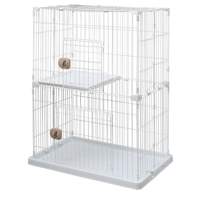 Iris Ohyama, Pet Cage / Cage de jeu , 1 Plateau, 2 entrées, pour chats, PEC-902, Blanc(2 étages - H116 cm)
