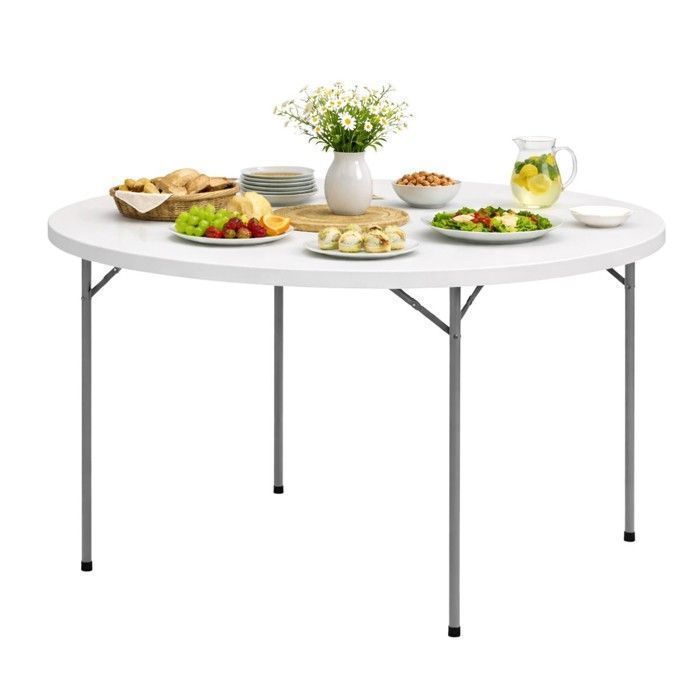 Table ronde pliante blanche Ø122cm Table d'appoint Interieur Exterieur Jardin Camping Réceptions KZ GARDEN(1 table ronde)