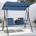 Balancelle 2 places, Toile ajustable, dossier inclinable, tablette pivotante, porte-gobelets et sac isotherme inclus, Bleu(Bleu/120 x 130 x 150 cm)