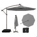 Parasol Déporté 40 LEDs 3M - COSTWAY - Base Croisée Sac de Sable - Tissu Polyester UV 20+ Gris - Panneau Solaire 6 Heures(Beige/3 x 2 m (Rectangle)/Avec LED et avec sac de sable)