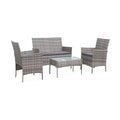 Salon de jardin en résine tressée - Moltès - Nuances de Gris. Coussins gris - 4 places - 1 canapé. 2 fauteuils. une table basse(Nuances de gris et gris)