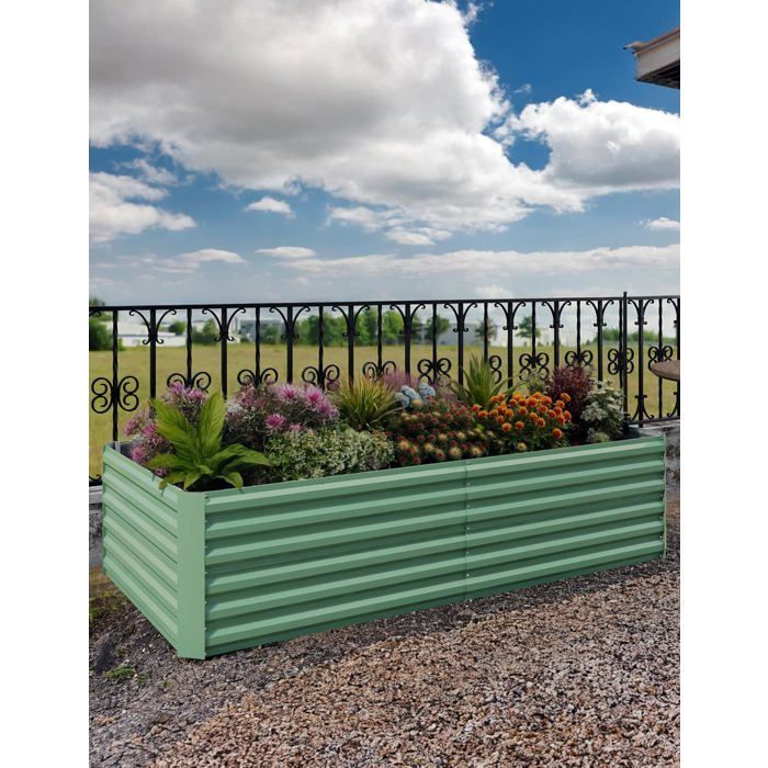 Vegetable Garden-Jardinière Surélevé Galvanisée, 2,4x1,2x0,6 m, Résistante à la Rouille, pour Jardinage, Assemblage Facile, Vert(Vert/180 x 90 x 60 cm)