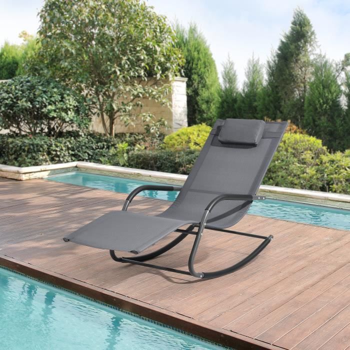 Bain de Soleil Caracena à Bascule Acier Textile 147 x 63 x 89 cm Gris Foncé(Gris)