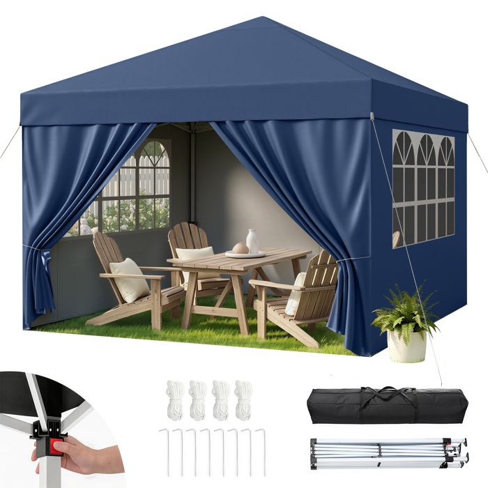 Tonnelle pliante bleue 3x3 m, parois latérales, hauteur réglable, imperméable. Sac transport inclus. Jardin, camping, marché.(Beige)