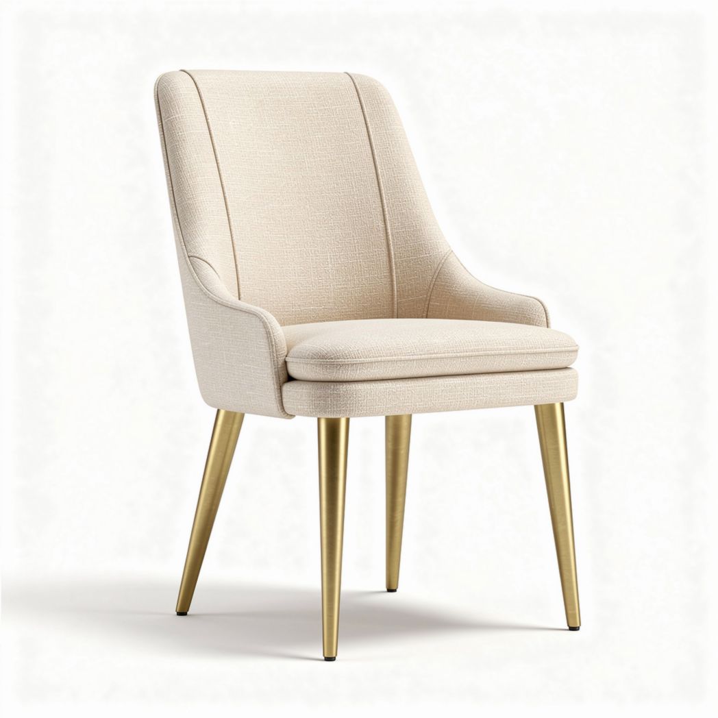 Chaise moderne en tissu beige avec pieds en métal doré 45 x 60 x 90cm