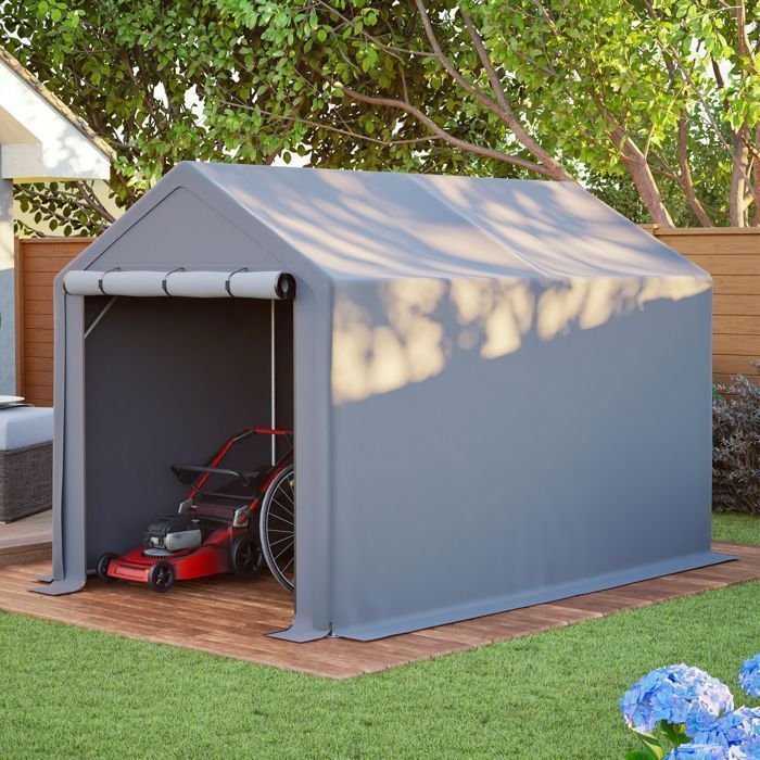LINHOO Abri de Jardin Multifonction 296x190x200 cm Gris Foncé, Garage Vélo et Tente de Rangement pour Outils(296 x 190 x 200 cm)