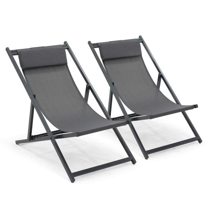 Lot de 2 transats en aluminium anthracite Santiago - Oviala(Gris)