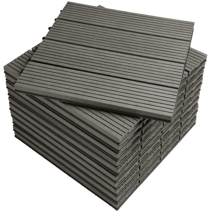 WOLTU WPC Carrelage de sol 30x30cm,Revêtement de sol pour extérieur en composite bois-plastique,Gris Clair(22(Anthracite/11 pièces)