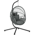 Fauteuil œuf suspendu - Outsunny - intérieur et extérieur - panier pliable - coussin rembourré - poche - cadre en acier - gris(Gris)
