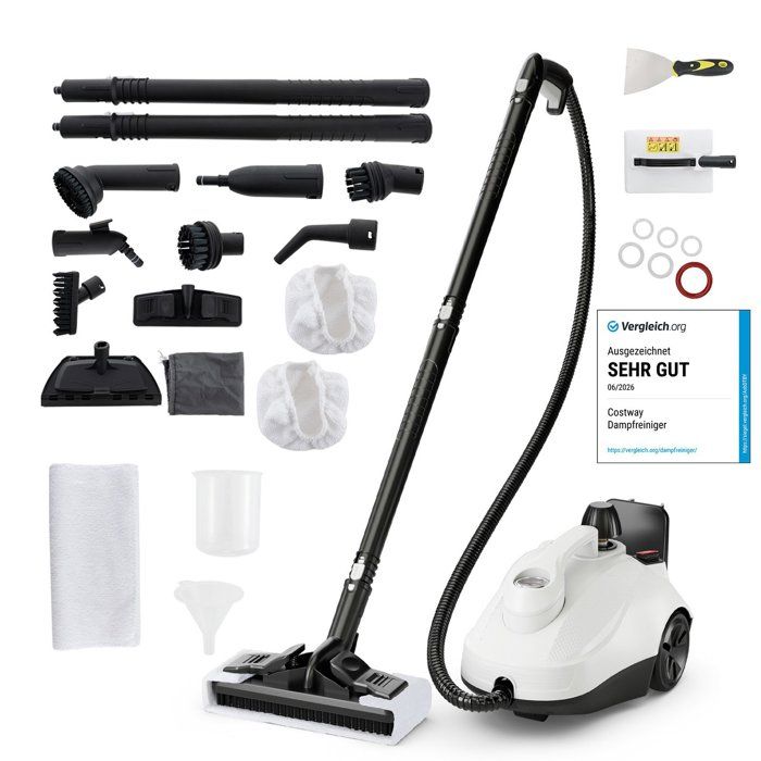 Nettoyeur Vapeur 2000W pour Punaises de Lit COSTWAY 5BAR-19 Accessoires-Réservoir 1,8L-Roue Universelle-160℃-Autonomie 35 min-Blanc(Gris/Capacité : 1 L/Puissance : 1500 W)