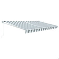 Store banne SAULE 3,95 × 3m - Toile rayée blanche/grise et structure blanche(Anthracite)