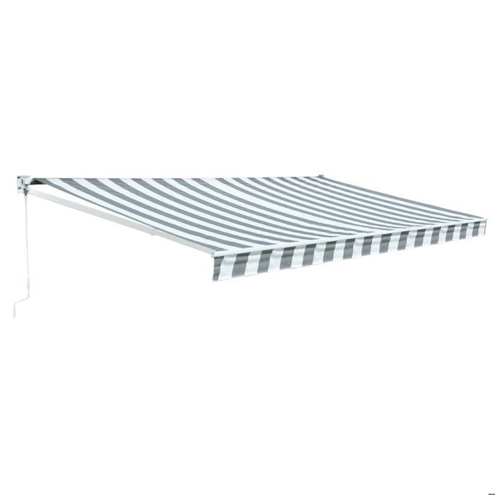 Store banne SAULE 3,95 × 3m - Toile rayée blanche/grise et structure blanche(Anthracite)