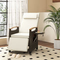 Chaise Longue de Jardin en Rotin COSTWAY, Dossier et Repose-pied Réglables, Tablette Latérale Rabattable, Appui-tête, Coussin Blanc(Coussin blanc/A l'unité)