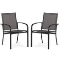 Lot de 2 Chaises de Jardin Extérieur Empilables COSTWAY, Tissu Respirant, Accoudoirs, Dossier, Cadre en Métal, pour Bistro Terrasse(Gris foncé/Lot de 2)