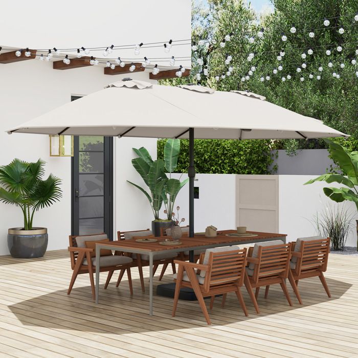 COSTWAY Parasol de Jardin Double XXL 464x286x198cm -Base Inclus 2 Sacs de Sable -Anti UV 12 Baleines - Manivelle Rectangulaire(Beige/396 x 201 x 240 cm)