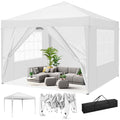 Tonnelle Pliante de Jardin 3x3m, Tente de Réception Imperméable avec 4 Côtés, Revêtement Protecteur argenté, Protection UV (Blanc)(Blanc/3 x 3 m avec 4 parois)