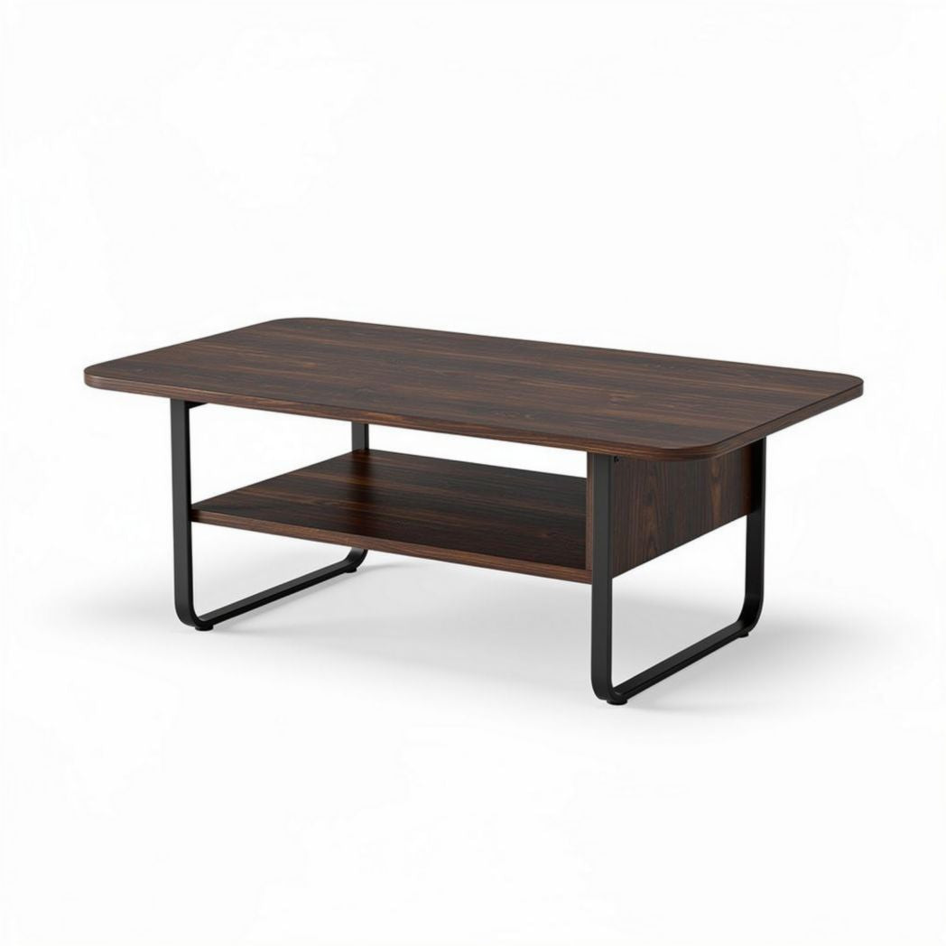 Table basse en bois noir avec étagère 120 x 60 x 45 cm pour salon