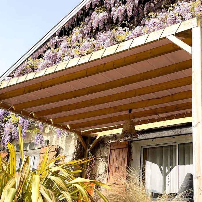 TECPLAST Toile Pergola Taupe 4x5 m LP640PR - Garantie 8 ans - Bâche Pergola ou Tonnelle étanche en PVC pour terrasse(Blanc crème/2 x 3 m)