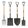 Pack 4 outils de jardin Acier Manche en Bois Fourche + Pelle carrée + Pelle ronde + Bêche VITO(Lot de 4 outils)