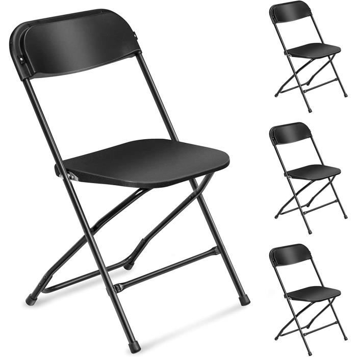 Lot de 4 chaises pliantes en plastique noir, sièges commerciaux empilables portables intérieurs et extérieurs avec cadre en acier(Noir/Lot de 2)