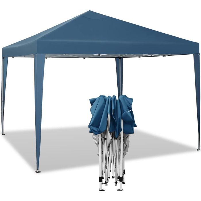 WOLTU Tonnelle de Jardin, Tente Pliante, Protection du Soleil UV 50+, Facile à Installer Hauteur Réglable 3x3m, Bleu(Anthracite)