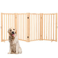 Barrière pour chien autoportante en bois massif, 4 panneaux pliables, tapis antidérapants, Sans peinture, 203*1.8*90 cm(Bois/?122 x 74)