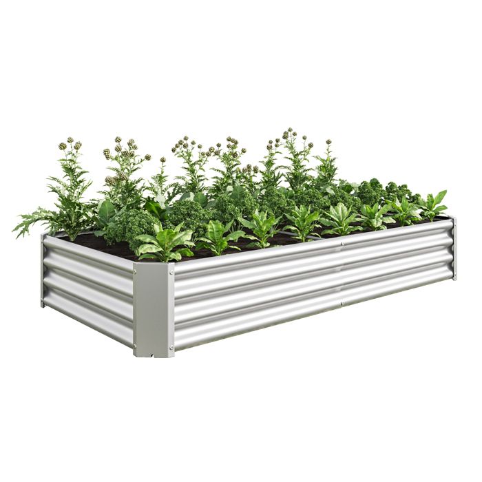 Jardinière surélevée extérieure - BELLEMAVE - Bac de jardin en métal - Sans fond - 180 x 90 x 30 cm - Argent(Argent/120 x 60 x 30 cm)