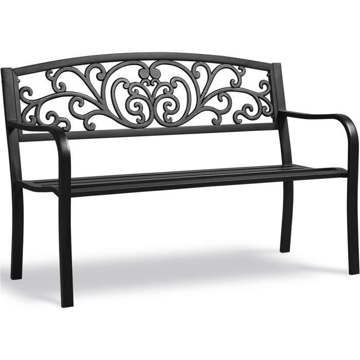 Yaheetech Banc de Jardin 3 Places, Banc de Jardin en Métal Charge Max. 181 kg, 127 x 63 x 86,5cm Noir(Noir)