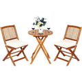 COSTWAY Ensemble de Table et 2 Chaises Pliable en Bois d'Acacia pour Bistrot, Jardin, Terrasse, Couleur Bois Naturel(Naturel et beige/3 pcs)