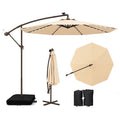 Parasol Déporté 3M - 40 Lumières LED - COSTWAY - Base Croisée Sac de Sable -  Beige - Protection UV 20+ Panneau Solaire 6 Heures(Beige/3 x 2 m (Rectangle)/Avec LED et avec sac de sable)