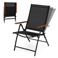 Lot de 2 Chaises Pliantes de Jardin COSTWAY, Dossier Ajustable à 5 Positions, Accoudoirs, Cadre en Métal, Extérieur Intérieur, Noir(Noir/Lot de 2)